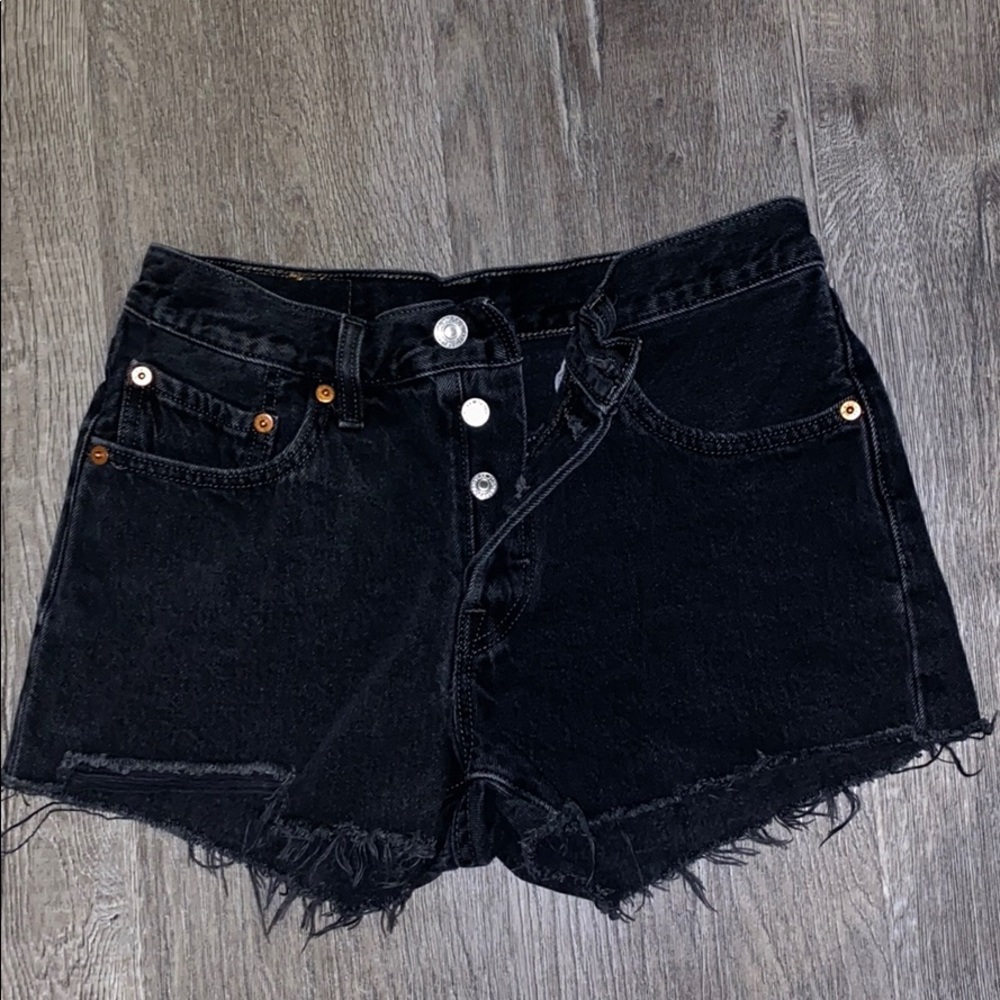 Black denim shorts